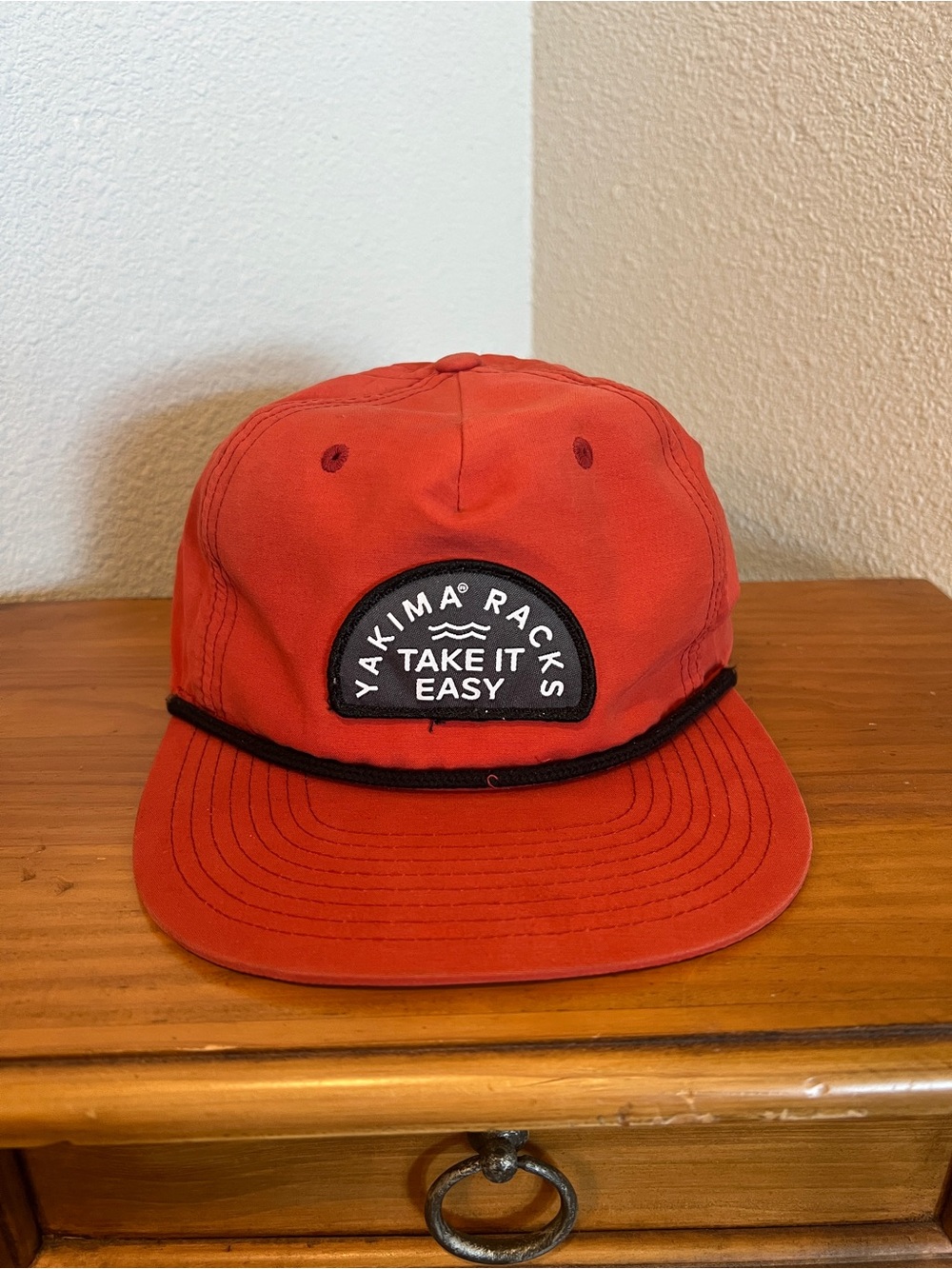 Red 'Take It Easy' Rope-Trim Cap